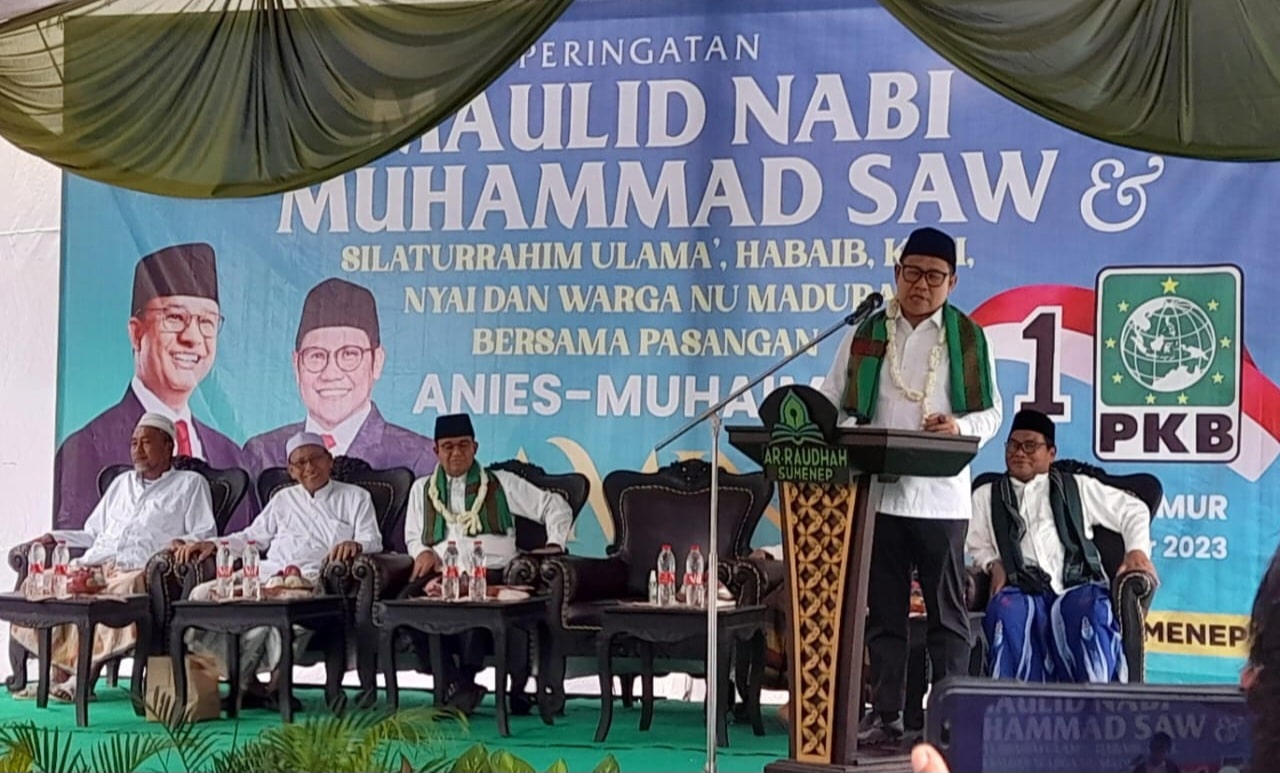 Bacawapres Muhaimin Iskandar, memberikan sambutan saat silaturahim ke Sumenep.