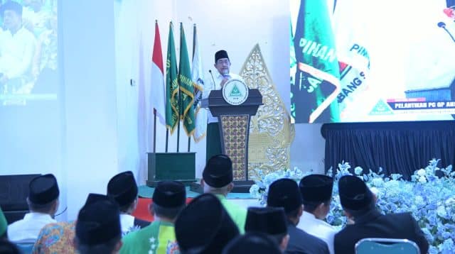 Wabup Sumenep, KH Imam Hasyim saat memberikan sambutan di pelantikan GP Ansor Sumenep.